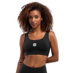 Stanik sportowy fitness damski Fartlek Black. Czarne biustonosze sportowe damskie SIROKO, bez wzorów, z elastanu. W wyprzedaży za 105.00 zł.