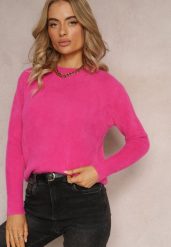 Fuksjowy Sweter Wełniany Elisabema. Czerwone swetry klasyczne damskie Renee, l, z tkaniny, bez kołnierzyka. Za 29.99 zł.