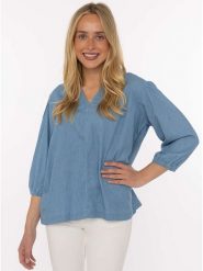 Zwillingsherz Bluzka w kolorze niebieskim rozmiar: L/XL. Niebieskie bluzki damskie Zwillingsherz, l, bez wzorów, bez kołnierzyka, bez ramiączek. Za 122.38 zł.