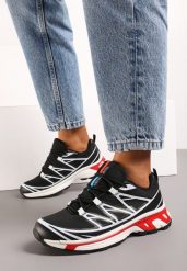 Czarno-Czerwone Sznurowane Sneakersy na Grubszej Podeszwie z Gumowymi Wstawkami Tellfina. Czarne obuwie sportowe damskie Born2be, z gumy, bez zapięcia. Za 99.99 zł.