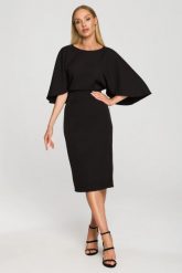 Sukienka ołówkowa z szerokimi rękawami czarna z pelerynką. Czarne sukienki damskie MOE, bez wzorów, z elastanu, eleganckie, bez ramiączek. Za 309.00 zł.