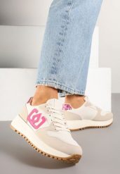 Beżowo-Różowe Sneakersy na Grubej Podeszwie z Ozdobną Aplikacją Alivrella. Brązowe obuwie sportowe damskie Born2be, z jeansu, bez zapięcia. Za 99.99 zł.