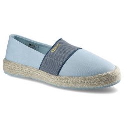 Espadryle damskie Big Star, wsuwany fason cholewka tekstylna niska cholewka przed kostkę elastyczna guma dopasowująca pleciona podeszwa typu espadryl. Niebieskie espadryle damskie Big Star, bez wzorów, z gumy, bez obcasa, na płaskiej podeszwie. Za 89.99 zł.