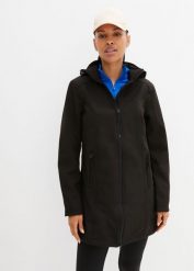 Parka softshell z materiału odpychającego wodę. Czarne parki damskie bonprix, z softshellu, bez kaptura. Za 229.99 zł.