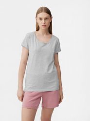4F T-shirt regular gładki damski S. Szare t-shirty damskie 4F, s, bez wzorów, z bawełny, bez kołnierzyka. Za 49.99 zł.