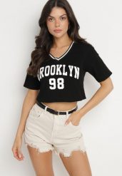 Czarny Bawełniany T-shirt z Napisem Nitanelia. Czarne t-shirty damskie Born2be, m, bez wzorów, z bawełny, bez kołnierzyka. Za 29.99 zł.