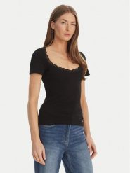 Morgan Bluzka 261-DAMOUR Czarny Slim Fit. Czarne bluzki damskie Morgan, l, bez wzorów, z bawełny, bez kołnierzyka, bez ramiączek. Za 129.99 zł.