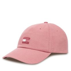 Czapka z daszkiem Tommy Jeans. Czerwone czapki z daszkiem damskie Tommy Jeans, bez wzorów, z jeansu. Za 119.99 zł.