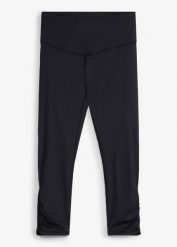 Ultralekkie legginsy sportowe 3/4 z marszczeniem, szybko schnące. Czarne legginsy damskie bonprix, bez wzorów. Za 94.99 zł.