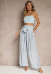 Niebieskie Wiskozowe Spodnie High Waist o Szerokim Kroju Aranisa. Niebieskie spodnie materiałowe damskie Renee, z aplikacjami, z jeansu. Za 64.99 zł.