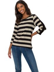 Heine Koszulka w kolorze czarno-beżowym rozmiar: 34. Brązowe koszulki damskie Heine, bez wzorów, bez kołnierzyka, bez ramiączek. Za 56.99 zł.