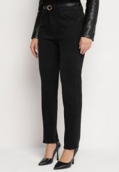 Czarne Jeansy z Wiskozą o Kroju Mom Fit z Wysokim Stanem i Dodatkowym Paskiem Senilin. Czarne jeansy damskie Born2be, z aplikacjami, z jeansu. Za 109.99 zł.