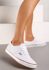 Białe Casualowe Sznurowane Tenisówki na Płaskiej Podeszwie Moanisa. Białe obuwie sportowe damskie Renee, z jeansu, bez zapięcia, tenisowe. Za 29.99 zł.