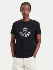 Guess T-Shirt V6YI04 K4268 Czarny Regular Fit. Czarne t-shirty damskie Guess, xl, z aplikacjami, z bawełny, bez kołnierzyka. Za 214.99 zł.