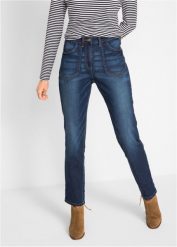 Dżinsy ze stretchem Straight, High Waist. Niebieskie jeansy damskie bonprix, z podwyższonym stanem. Za 147.99 zł.