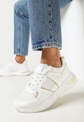 Białe Sneakersy na Płaskiej Podeszwie z Ozdobnymi Przeszyciami Ysabella. Białe obuwie sportowe damskie Born2be, bez zapięcia. Za 79.99 zł.