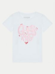 Guess T-Shirt K5RI02 K6YW4 Biały Regular Fit. Białe koszulki i t-shirty dziewczęce Guess, z aplikacjami, z bawełny, bez kołnierzyka, bez ramiączek. Za 59.99 zł.