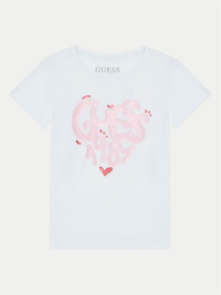 Guess T-Shirt K5RI02 K6YW4 Biały Regular Fit. Białe koszulki i t-shirty dziewczęce Guess, z aplikacjami, z bawełny, bez kołnierzyka, bez ramiączek. Za 49.99 zł.
