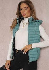 Miętowa Kamizelka Pikowana z Kapturem Cicco. Zielone kamizelki damskie Renee, m, bez wzorów, z tkaniny, z kapturem. Za 119.99 zł.