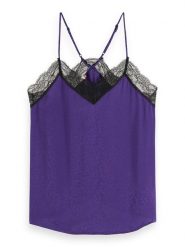 Scotch & Soda Top w kolorze fioletowo-czarnym rozmiar: 34. Różowe koszulki sportowe damskie Scotch & Soda, bez wzorów, z koronki, bez ramiączek. Za 140.53 zł.