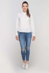 Ecru Bluzka ze Stójką. Czarne bluzki damskie Lanti, l, bez wzorów, z lycry, bez kołnierzyka, bez ramiączek. Za 169.90 zł.
