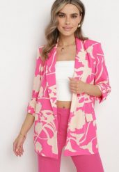 Fuksjowa Długa Marynarka z Regulowanymi Rękawami 3/4 Bez Zapięcia Beulla. Czerwone marynarki i żakiety damskie Born2be, l, bez wzorów, z jeansu, eleganckie. Za 99.99 zł.