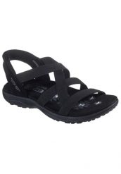 Sandały SKECHERS REGGAE SLIM STRETCH FLEX Czarny. Czarne sandały damskie Skechers, bez wzorów, z materiału, bez obcasa, bez zapięcia. Za 259.99 zł.