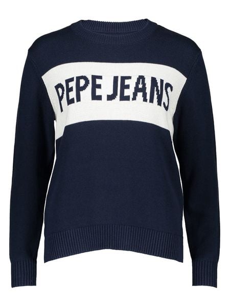 Pepe Jeans Sweter "Intarsia II" w kolorze granatowo-białym rozmiar: M. Białe swetry klasyczne damskie Pepe Jeans, m, z jeansu, bez kołnierzyka. Za 223.46 zł.