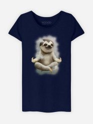 WOOOP Koszulka "Sloth Meditate" w kolorze granatowym rozmiar: L. Niebieskie bluzki damskie Wooop, l, bez wzorów, z bawełny, bez kołnierzyka, bez ramiączek. Za 48.28 zł.
