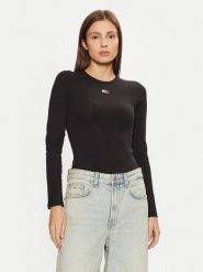 Tommy Jeans Bluzka DW0DW20178 Czarny Slim Fit. Czarne bluzki damskie Tommy Jeans, xl, bez wzorów, z bawełny, bez kołnierzyka, bez ramiączek. W wyprzedaży za 139.99 zł.