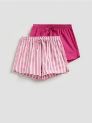 Piżamowe szorty 2 pack - fioletowy. Fioletowe piżamy damskie Reserved, bez wzorów, z bawełny, bez ramiączek. Za 55.99 zł.