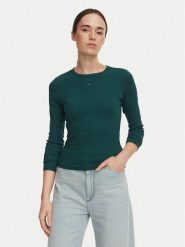 Tommy Jeans Bluzka Essential DW0DW17387 Zielony ciemny Slim Fit. Zielone bluzki damskie Tommy Jeans, m, bez wzorów, z bawełny, bez kołnierzyka, bez ramiączek. Za 199.99 zł.
