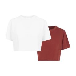 Krótka Koszulka Damska Oversize (zestaw 2 Sztuk). Brązowe koszulki damskie Urban Classics, m, bez wzorów, bez kołnierzyka, bez ramiączek. Za 84.99 zł.