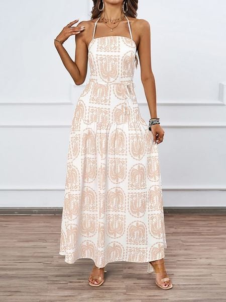 Tazga Sukienka w kolorze biało-jasnobrązowym rozmiar: 38. Białe sukienki damskie Tazga, bez wzorów, z tkaniny, bez ramiączek. Za 162.49 zł.