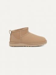 UGG Skórzane botki "Classic Ultra Mini" w kolorze beżowym rozmiar: 37. Brązowe botki damskie Ugg, z wełny, bez obcasa, bez zapięcia. Za 614.96 zł.