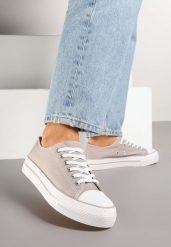 Szare Trampki Klasyczne przed Kostkę na Grubej Podeszwie Senathiela. Szare obuwie sportowe damskie Born2be, z jeansu, przed kostkę, bez zapięcia. Za 44.99 zł.