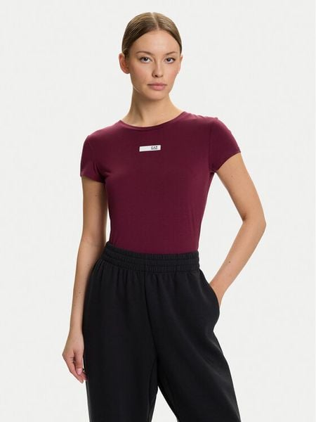 EA7 Emporio Armani T-Shirt 7W000673 AF12945 M5064 Bordowy Slim Fit. Czerwone t-shirty damskie EA7 Emporio Armani, m, bez wzorów, z wiskozy, bez kołnierzyka. Za 189.99 zł.
