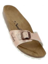Sunbay Klapki "Jasmin" w kolorze różowozłotym rozmiar: 39. Różowe klapki damskie Sunbay, bez wzorów, z otwartym noskiem, bez obcasa, bez zapięcia. Za 119.95 zł.