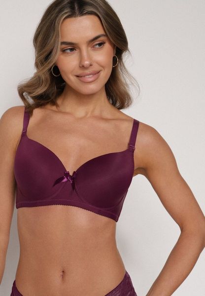 Ciemnofioletowy Gładki Biustonosz Zdobiony Kokardką Ocerien. Fioletowe biustonosze Born2be, z aplikacjami, z koronki. Za 24.99 zł.