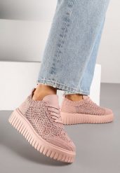Różowe Sneakersy Vices na Platformie z Ażurową Cholewką Lumerise. Czerwone obuwie sportowe damskie Renee, na lato, z materiału, bez zapięcia. Za 59.99 zł.