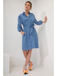Josephine & Co Lniana sukienka "Giulio" w kolorze niebieskim rozmiar: 36. Niebieskie sukienki damskie Josephine & Co, bez wzorów, ze lnu, bez ramiączek. Za 285.49 zł.