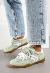 Jasnozielone Sneakersy Tenisówki z Geometrycznym Motywem Telanilia. Zielone obuwie sportowe damskie Born2be, z jeansu, bez zapięcia, tenisowe. Za 89.99 zł.