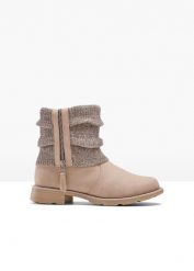 Botki. Brązowe botki damskie bonprix, z dzianiny, bez obcasa, bez zapięcia. Za 179.99 zł.