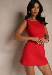 Czerwona Sukienka z Bawełną o Taliowanym Kroju Talaziela. Czerwone sukienki damskie Renee, bez wzorów, z bawełny, eleganckie, bez ramiączek. W wyprzedaży za 127.99 zł.