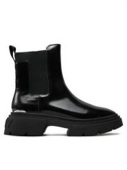 DKNY Sztyblety Fenella K4400981 Czarny. Czarne botki damskie DKNY, z lakierowanej skóry, bez obcasa, na płaskiej podeszwie, bez zapięcia. Za 439.99 zł.