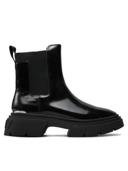 DKNY Sztyblety Fenella K4400981 Czarny. Czarne botki damskie DKNY, z lakierowanej skóry, bez obcasa, na płaskiej podeszwie, bez zapięcia. Za 439.99 zł.