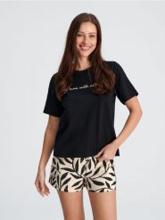 Piżama dwuczęściowa - czarny. Czarne piżamy damskie Sinsay, bez wzorów, z bawełny, bez ramiączek. Za 39.99 zł.