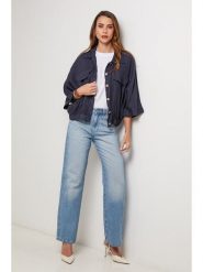 Lin Passion Lniana kurtka koszulowa w kolorze granatowym rozmiar: 38/40. Niebieskie kurtki damskie Lin Passion, bez wzorów, ze lnu, bez kaptura. Za 152.99 zł.