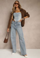 Niebieskie Szerokie Jeansy High Waist z Wiskozą Uliadria. Niebieskie jeansy damskie Renee, z podwyższonym stanem. Za 119.99 zł.