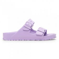 Klapki damskie Birkenstock Arizona Eva. Fioletowe klapki damskie Birkenstock, bez wzorów, z materiału, bez obcasa, bez zapięcia. Za 344.00 zł.